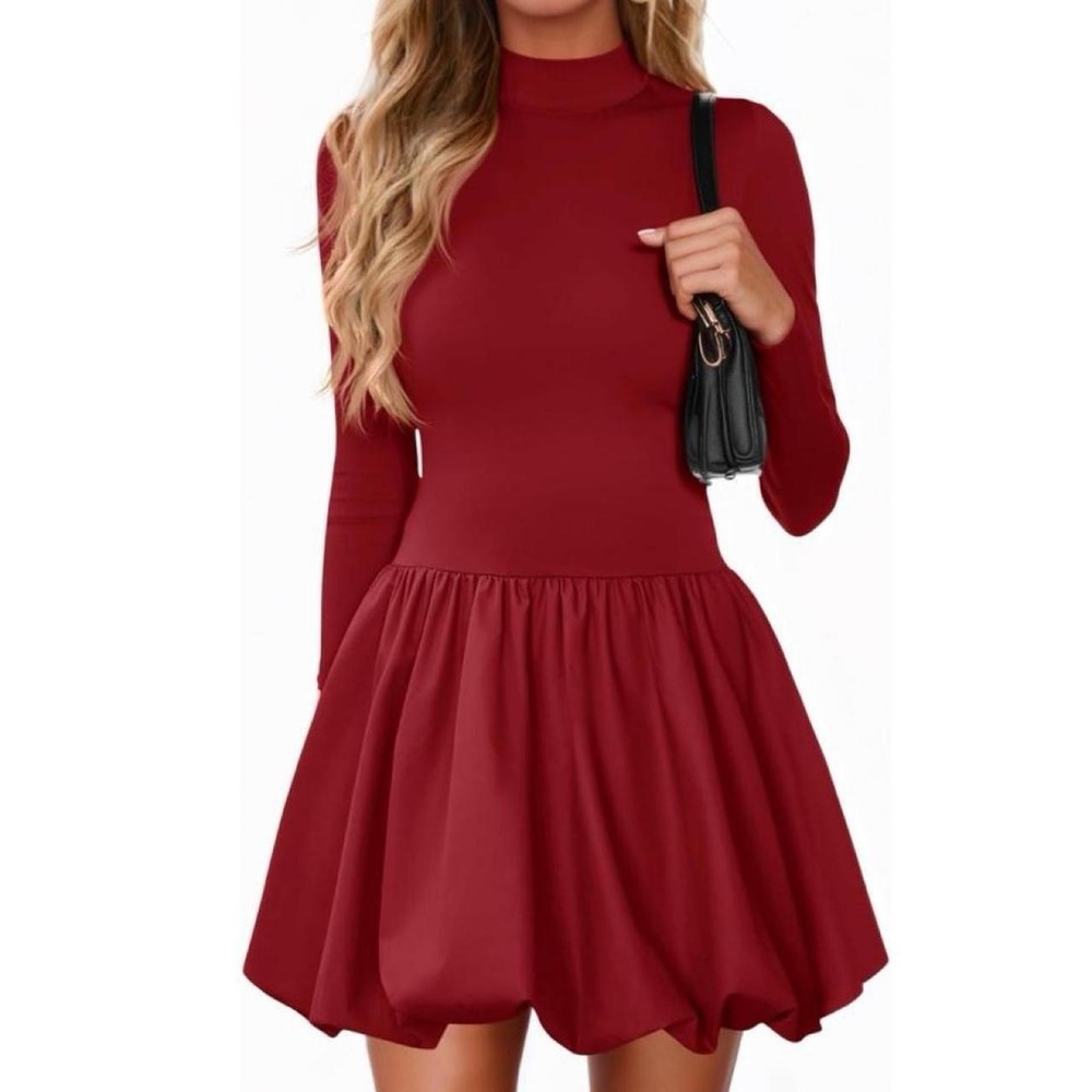 Wenrine Women Long Sleeve Bubble Mini Dress Bodycon  Party Dress